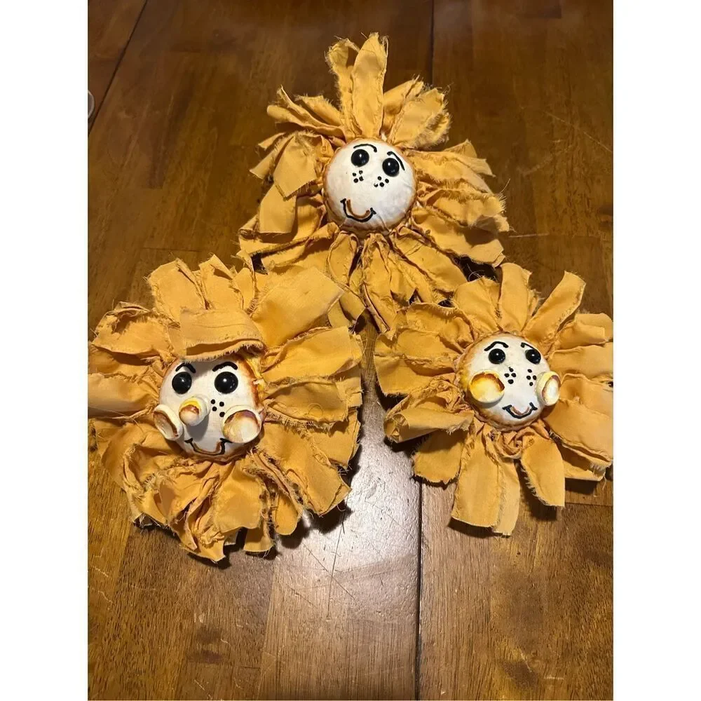Vintage Handmade Yellow Sunflower Flower Decor Foam center Fabric  Lot of 3